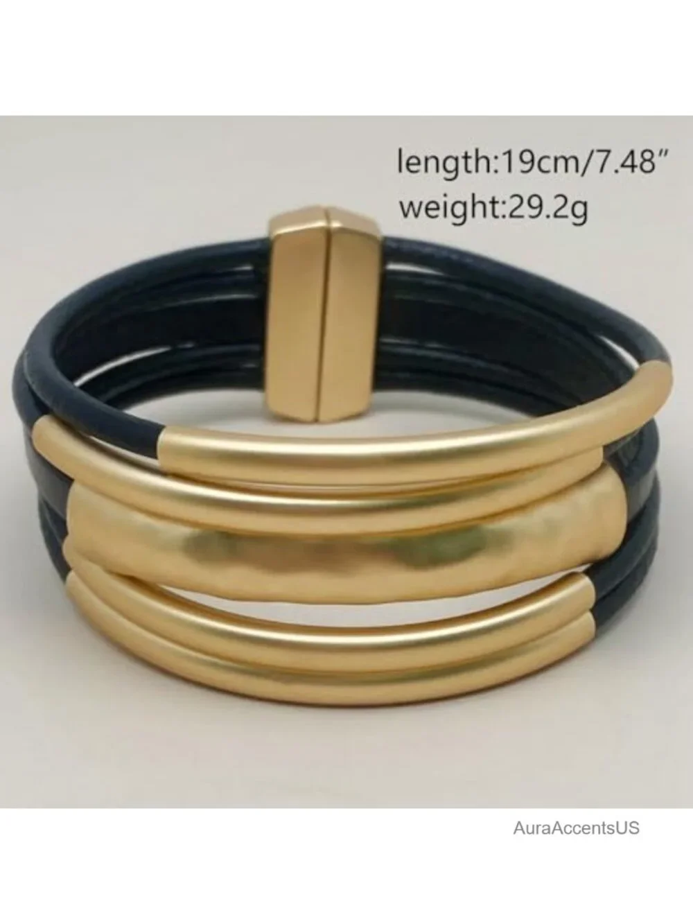 Leather Wrap Bangle Bracelet Gold Plated Boho Cuff Women Gift